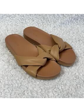 Junior Girls J.Crew Tan Faux Leather Twisted Knot Slide Sandals #TM225